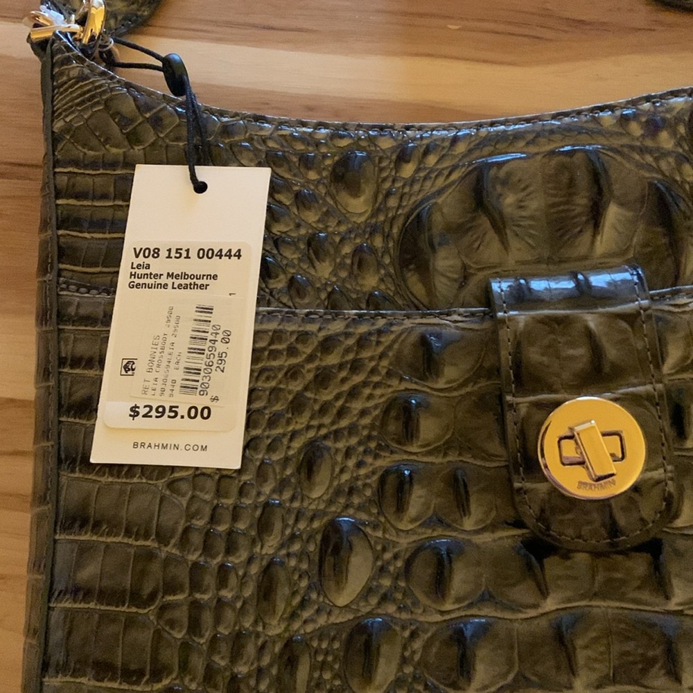 Brahmin-Crocodile Pattern Shoulder Bag. Leis Hunter Melbourne Bag w/Nylon strap - Picture 4 of 9